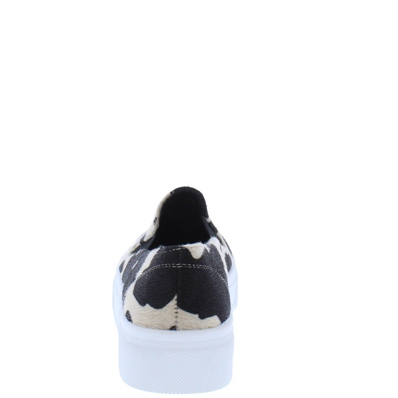 Black Vegan Leather Calfskin Animal Print Slide On Flat Sneakers - Picture 2 of 3